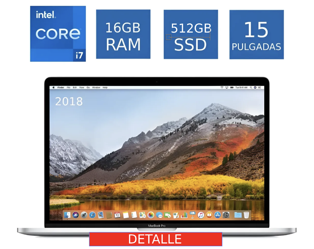 Laptop Apple MacBook Pro 2018 Core i7 2.2 16GB RAM 512GB SSD 15.4 Pulgadas Detalle Mínimo Pantalla (Reacondicionado)