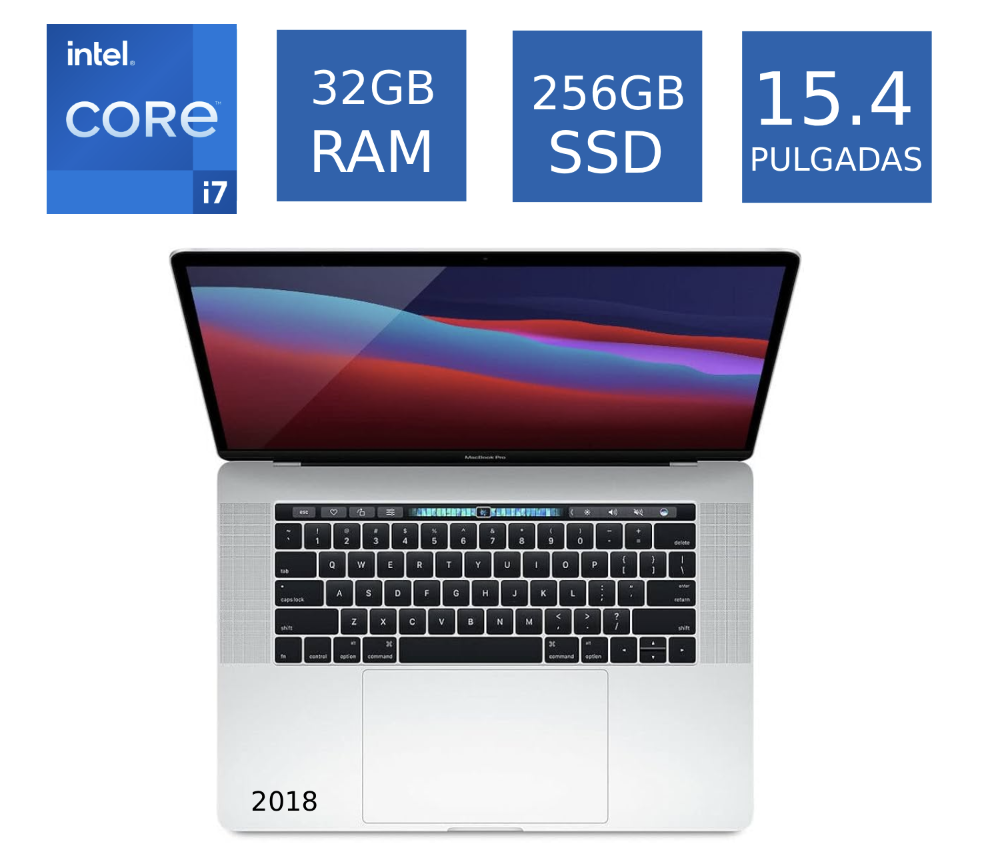 Laptop Apple MacBook Pro 2018 Core i7 2.2 32GB RAM 256GB SSD 15.4 Pulgadas (Reacondicionado)