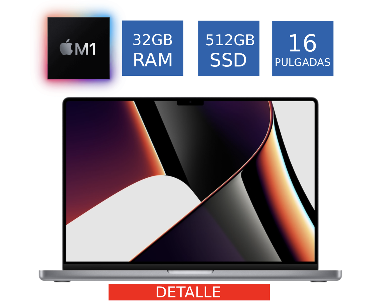 Apple Macbook Pro 2021 Core M1 32gb Ram 512gb Ssd 16 Pulgadas con Detalle Mínimo (Reacondicionado)