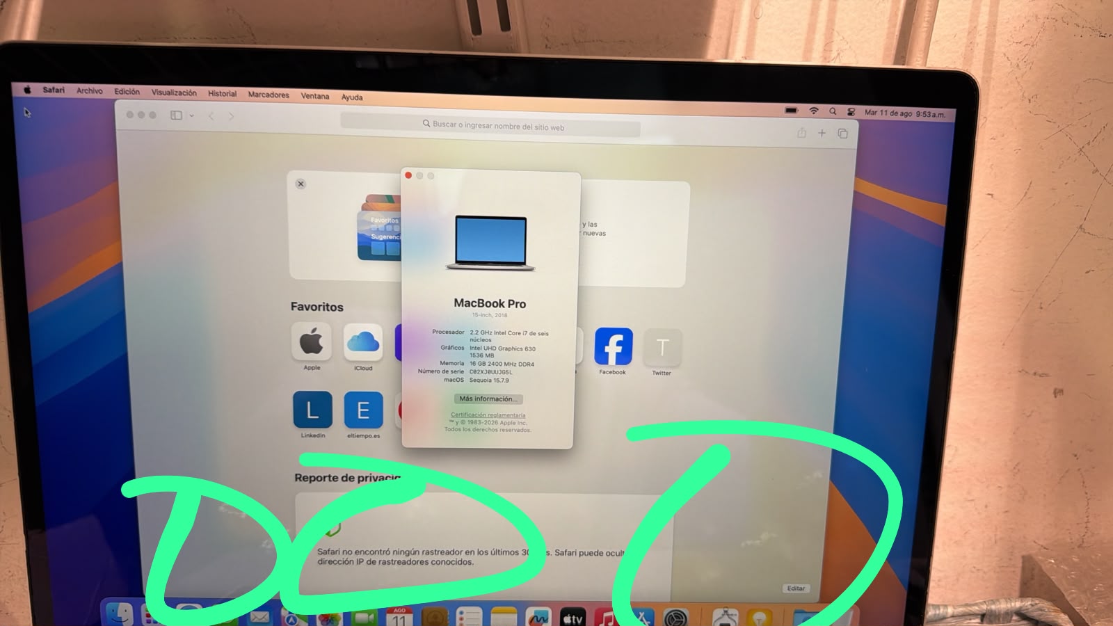 Laptop Apple MacBook Pro 2018 Core i7 2.2 16GB RAM 256GB SSD 15.4 Pulgadas Detalle Mínimo Pantalla (Reacondicionado) - Image 3
