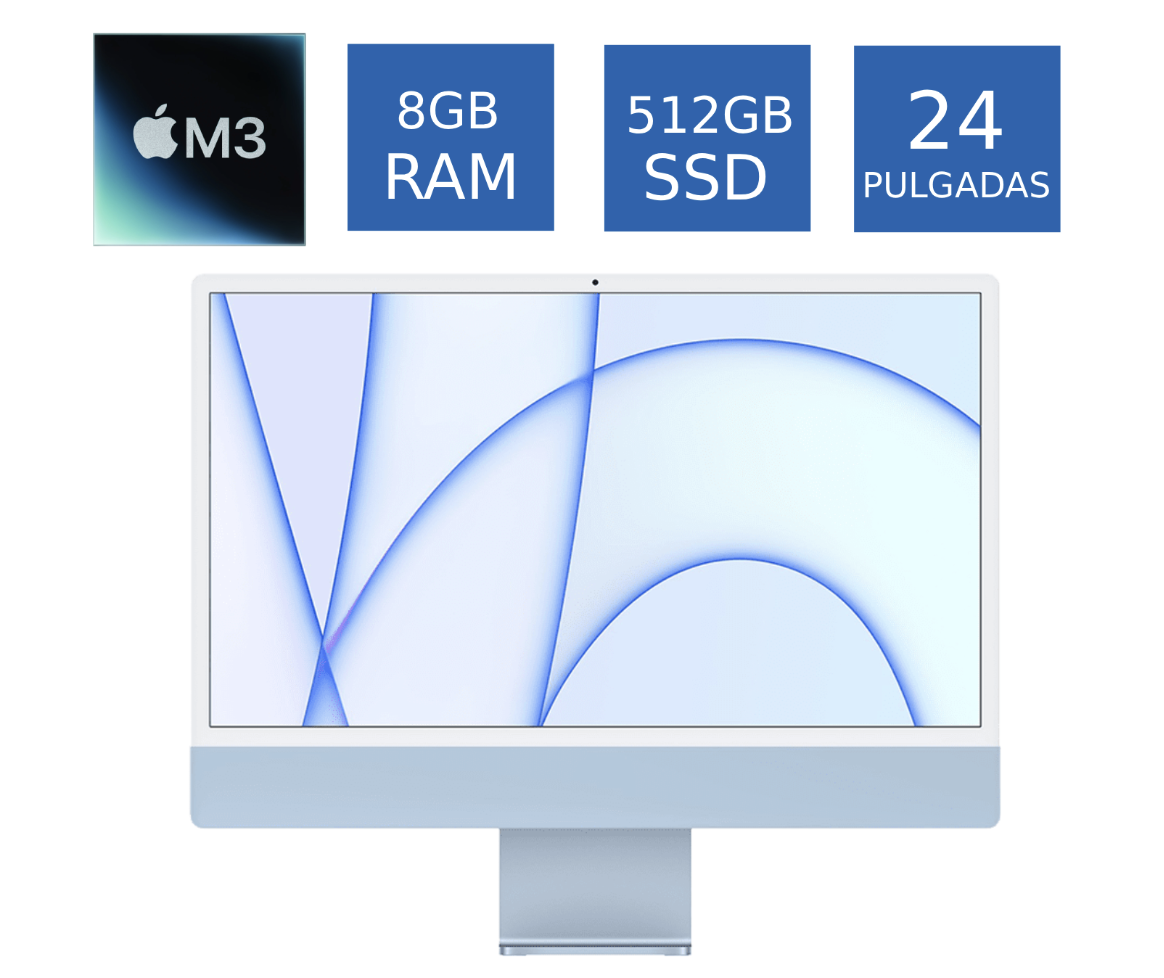 Apple iMac 2023 M3 8GB RAM 512GB SSD 24 Pulgadas Color Azul (Reacondicionado)