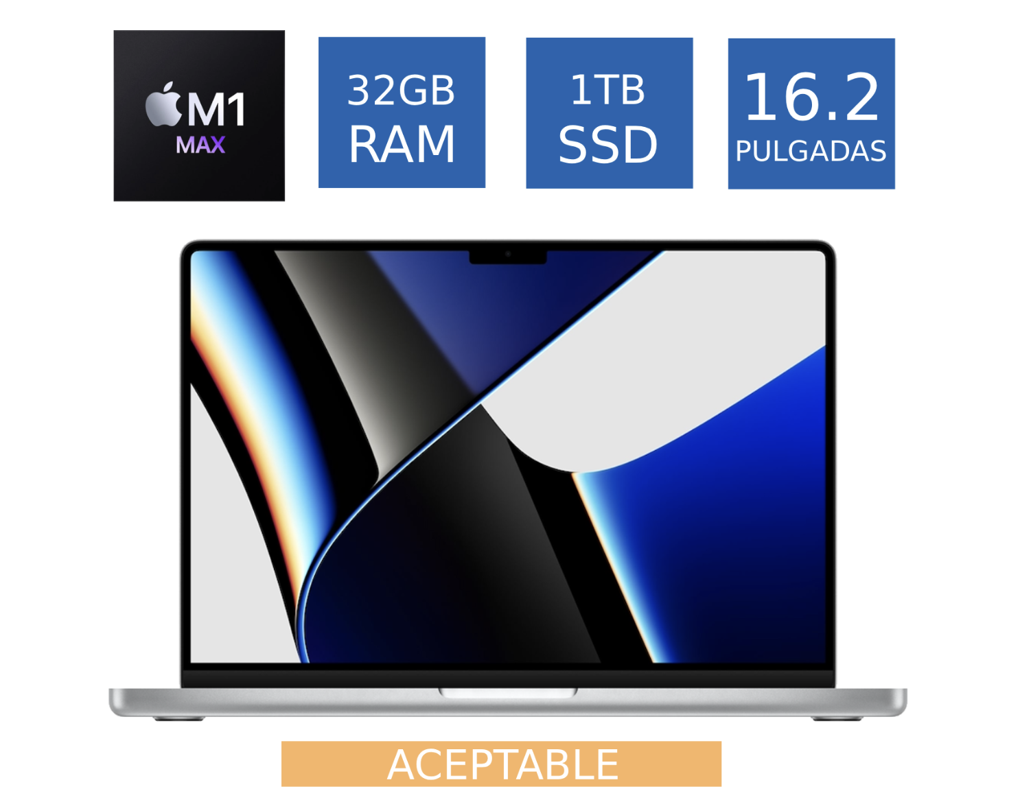 Apple MacBook Pro 16” 2021 M1 Max 32GB RAM 1TB SSD 32-Core GPU A2485 ACEPTABLE (Reacondicionado)